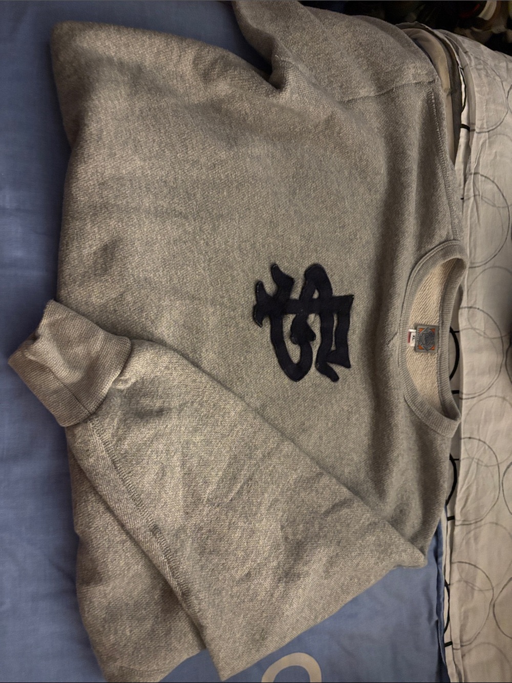 Men's Gray Ebbets Field Sweater with Navy Appliqué